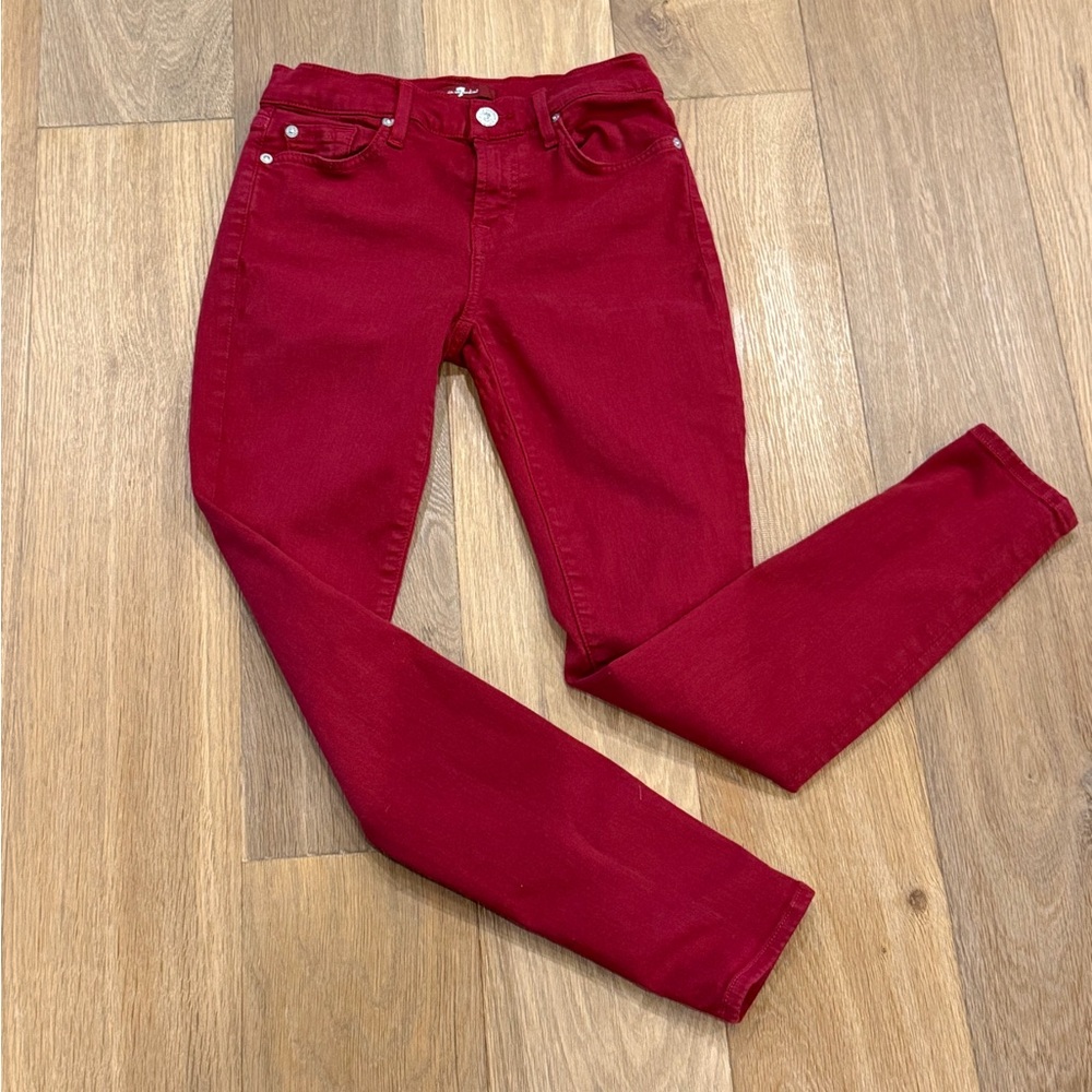 Seven For All Mankind Red Skinny Jeans Size 25 High Rise Stretch Denim